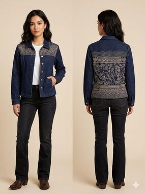 Drapers & Damon’s Dark Wash Denim Jacket l Intricate Western Folk Art Embroidery